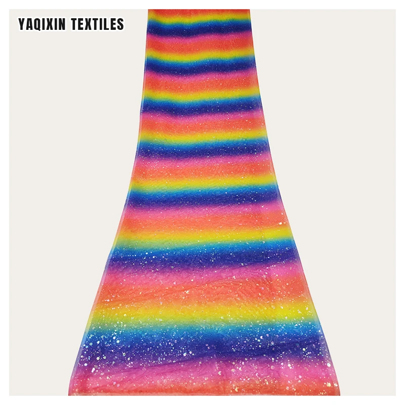 2025 Independence Day Latest 100% Polyester Digital Print Gradient Tulle Fabric With Shiny Glitter Dots - 图片 6