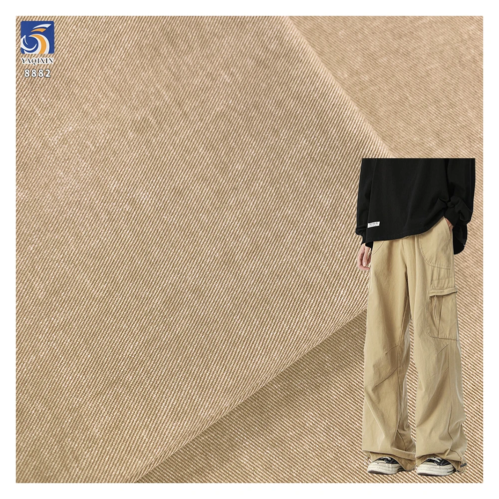 A8882 32*21 Smooth and Soft 210g Twill Light Khaki Fabric 100% Cotton Washed Twill Fabric for Men's Trousers and Casual Pants