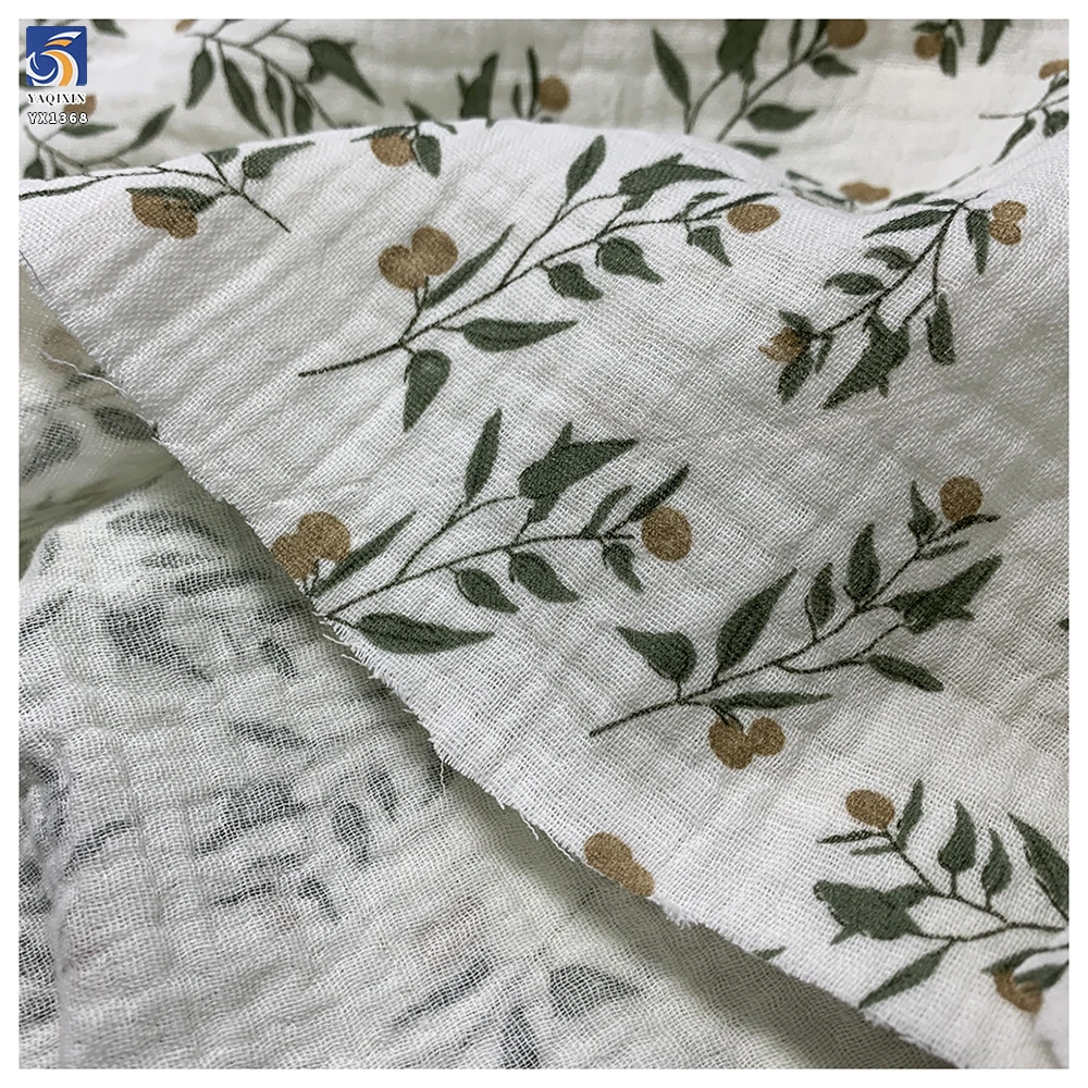 YX1368 120gsm Breathable Comfortable Crinkled 100% Cotton Double Crepe Muslin Fabric Bibs Clothes Baby Printed Cotton Fabric - 图片 2