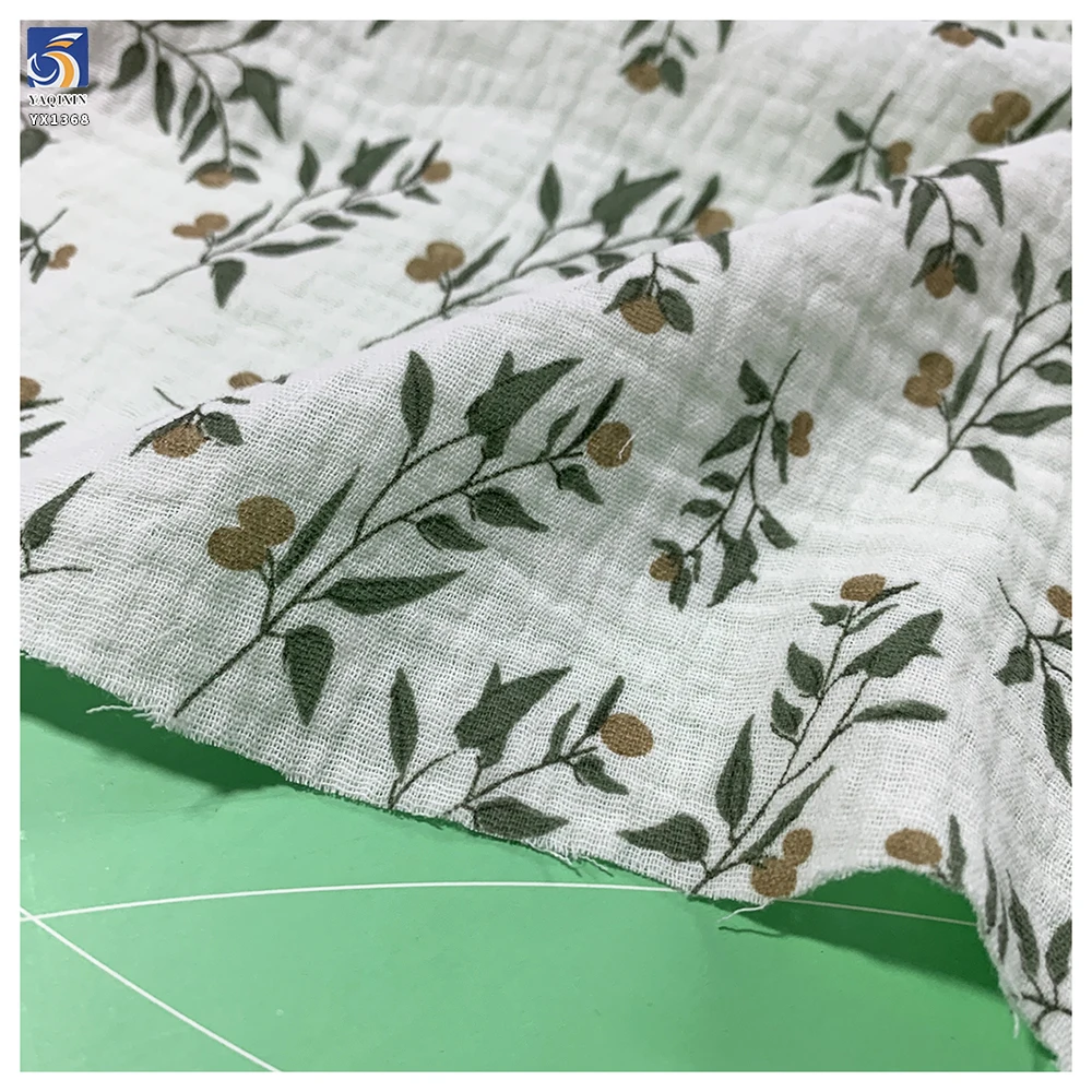 YX1368 120gsm Breathable Comfortable Crinkled 100% Cotton Double Crepe Muslin Fabric Bibs Clothes Baby Printed Cotton Fabric - 图片 4