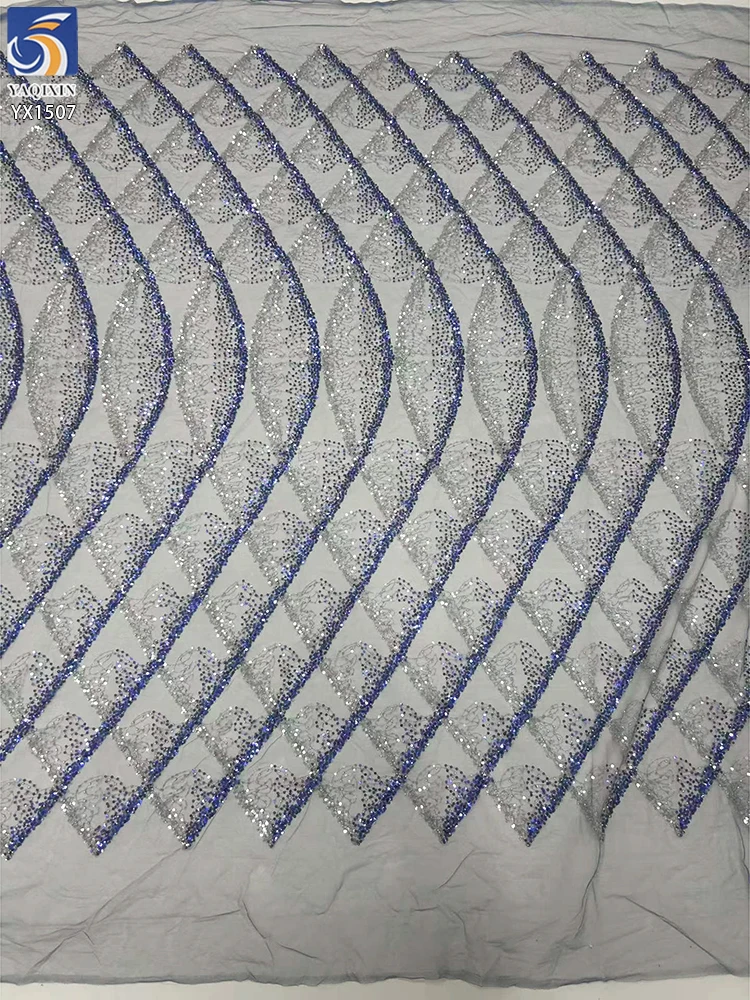 YX1507 140cm 300gsm Glitter Sequin Lace Mesh Fabric with Wave Diamond Pattern for Evening Dress Party Dress - 图片 3
