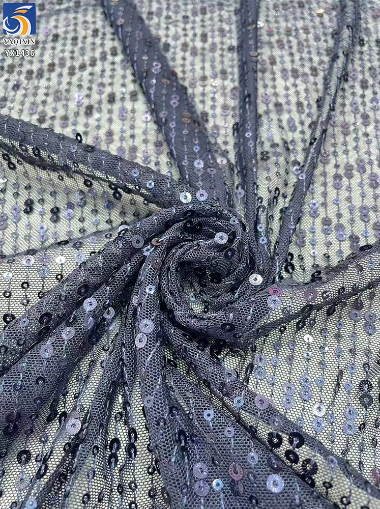 YX1436 140cm 200gsm Wholesale Royal Blue Sparkle Sequin Tulle Net Fabric for Bridal Wear Stage Dress and Fashion Garments - 图片 4