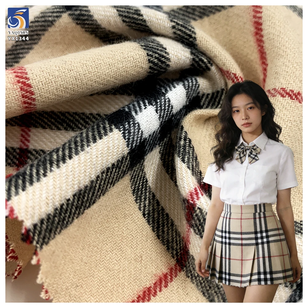 YX1344 New 2026 Classic Khaki Soft Cotton Plaid Skirt Fabric 100% Cotton Soft Yarn Dyed Plaid Brushed Fabric for Shirt