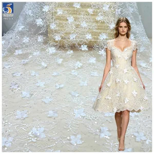 YX1511 3D Flower Embroidery Lace Fabric Floral Applique Mesh Lace Fabric With Sequins for Kids Dress Women Blouse