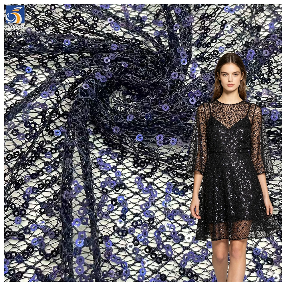 YX1439 300gsm Luxury 3mm Sequin Mesh Fabric Golden Glitter Net Tulle for Bridal Evening Dress Party Wear Fashion Apparel - 图片 6