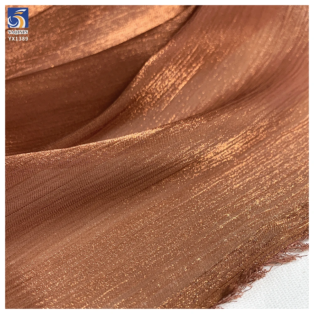 YX1389 Bestselling Polyester Coffee Brown 50gsm Glossy Smooth Crepe Organza Fabric for Making Woman's Dresses - 图片 4