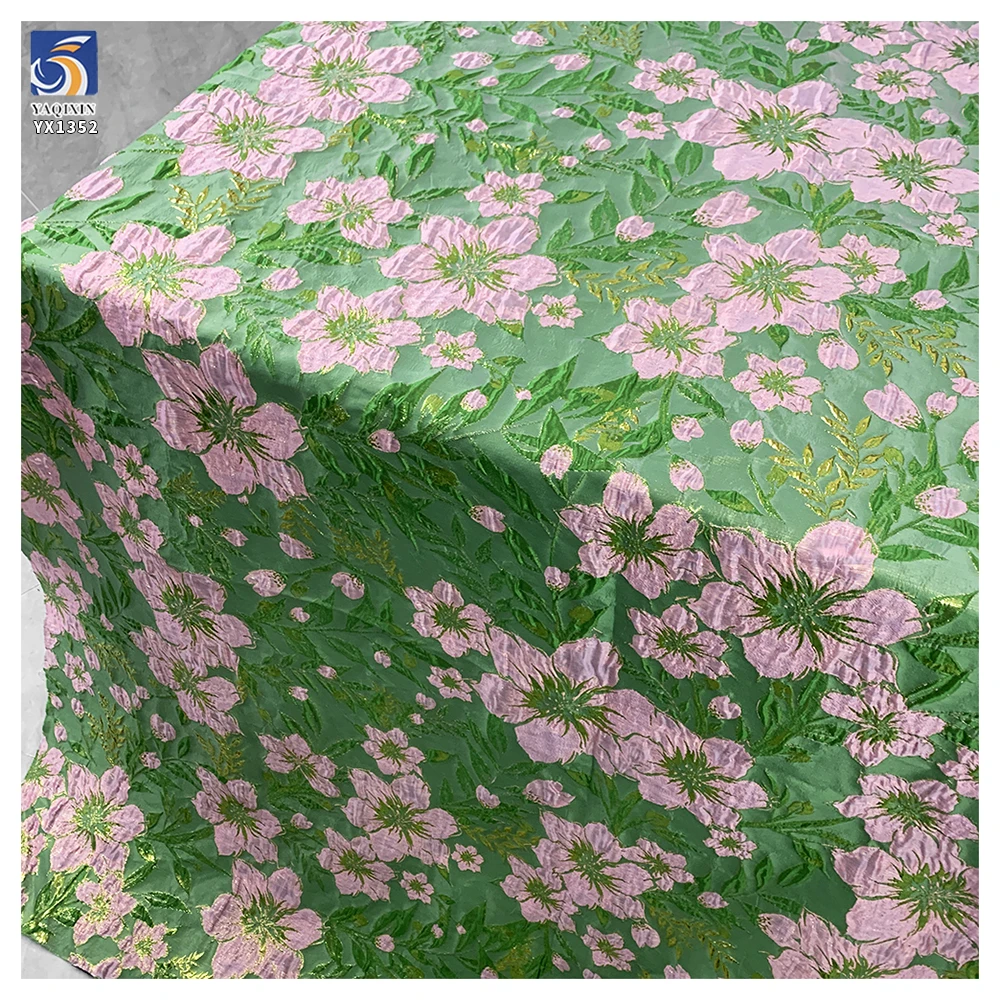 YX1352 Hot Large Flowers Design Pink Brocade Fabric Embossed Chinese Brocade Fabric for Home Textiles Clothing - 图片 3