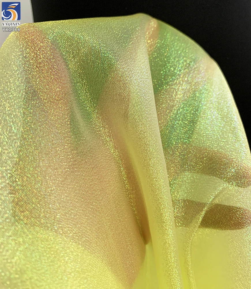 YX1388 45g Top Quality Colorful Rainbow Holographic Transparent Organza Fabric for Clothing Polyester Stiff Organza Fabric - 图片 2