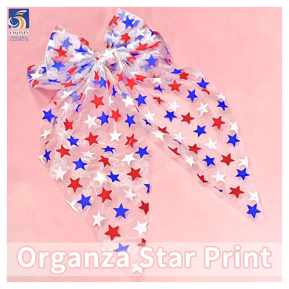 YX1371 Custom 145cm 80gsm American Independence Day Fabric Holiday American Flag Stars Organza Printed Fabric - 图片 6