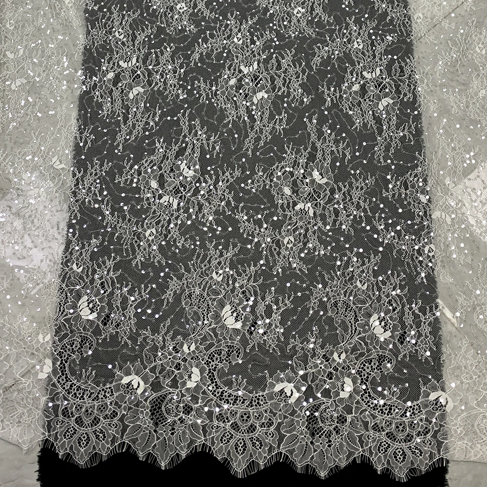 YX1383 300*150CM Popular and Best-Selling Coffee Brown/Ivory Apricot Eyelash Lace Fabric With Sequins for New Year Dress - 图片 2