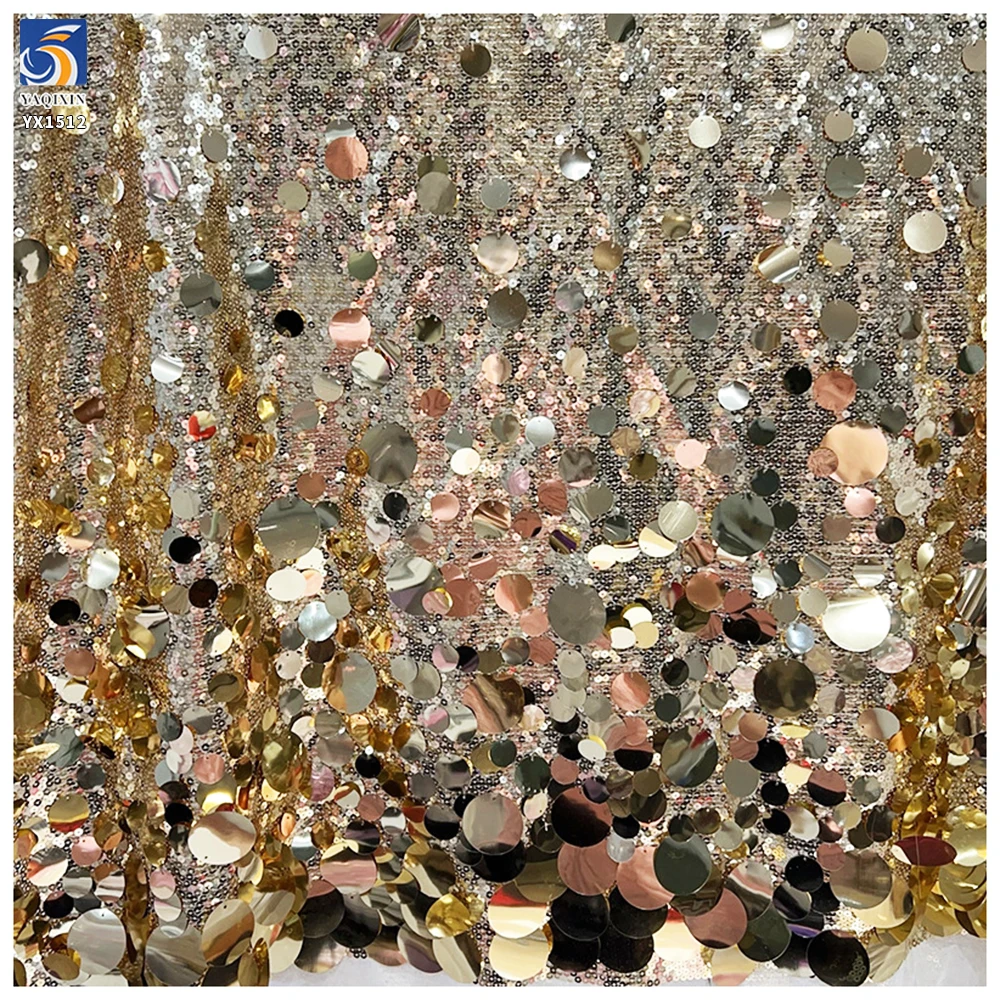 YX1512 European Style Gold Large Paillette Sequin Embroidery Fabric for Evening Dress Skirt and Luxury Fashion Garments - 图片 3