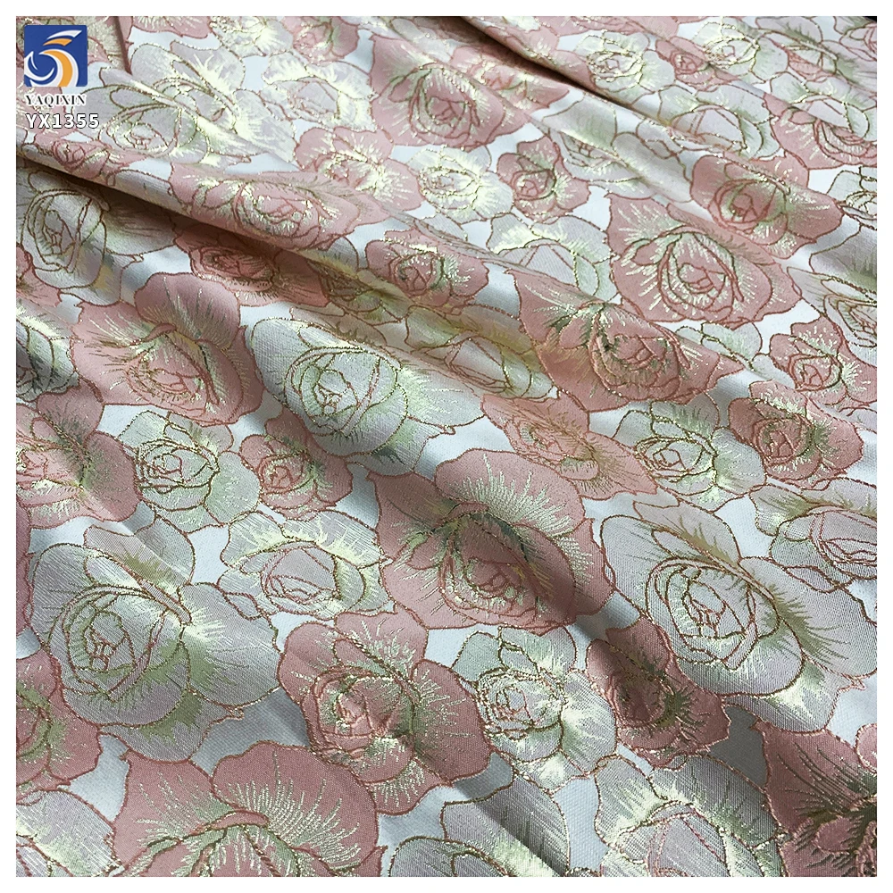 YX1355 Wholesale Brocade Fabric Price 5 Yards Classic Retro Style Rose Pattern Two-Tone Gold Thread Soft Brocade Fabric - 图片 6