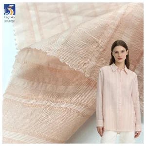 DV-6699 100g Light Pink Nylon Blend Breathable Soft Silky Lightweight Dress Vertical Stripe Fabric for Women's Summer Wear