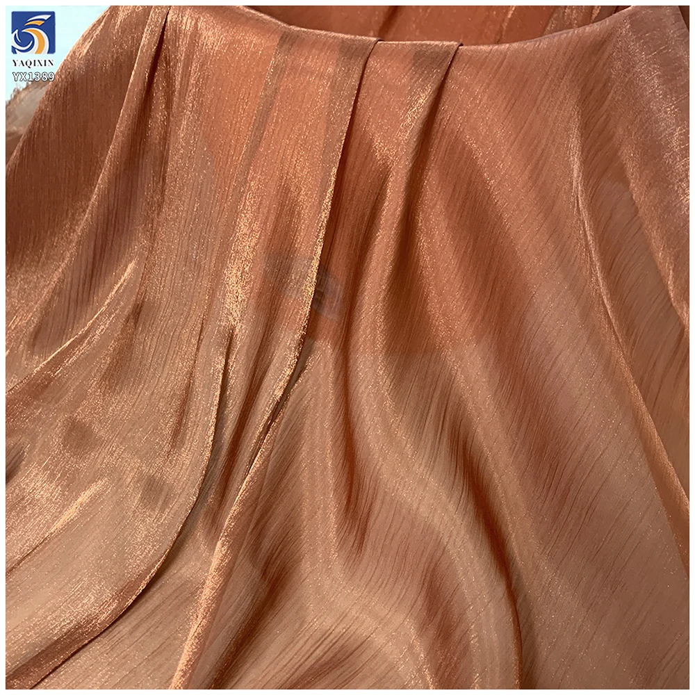 YX1389 Bestselling Polyester Coffee Brown 50gsm Glossy Smooth Crepe Organza Fabric for Making Woman's Dresses - 图片 6