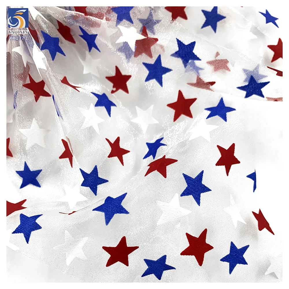 YX1371 Custom 145cm 80gsm American Independence Day Fabric Holiday American Flag Stars Organza Printed Fabric - 图片 4