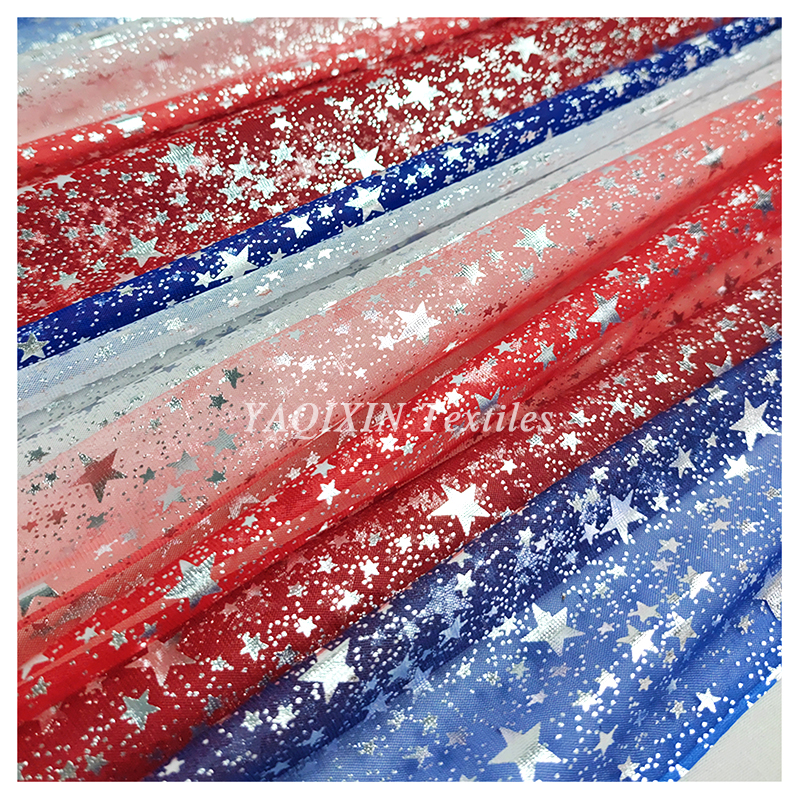 YX2117-1 Independence Day Celebration Custom Polyester Gradient Stars Print Glitter Ball Gown Tulle Fabric 4th of July Fabric - 图片 3