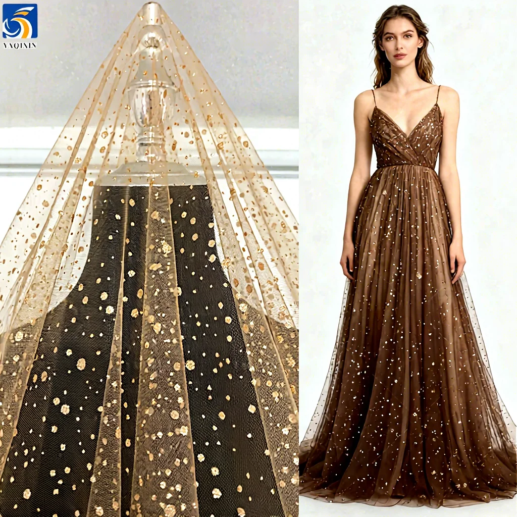 YX867 Plain Net 100% Polyester Sparkle Silver Glitter Dot Tulle Mesh Fabrics for Bridal Dress Veil Tulle Knitted
