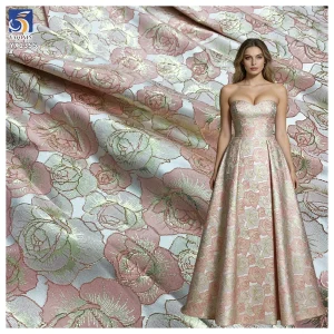 YX1355 Wholesale Brocade Fabric Price 5 Yards Classic Retro Style Rose Pattern Two-Tone Gold Thread Soft Brocade Fabric