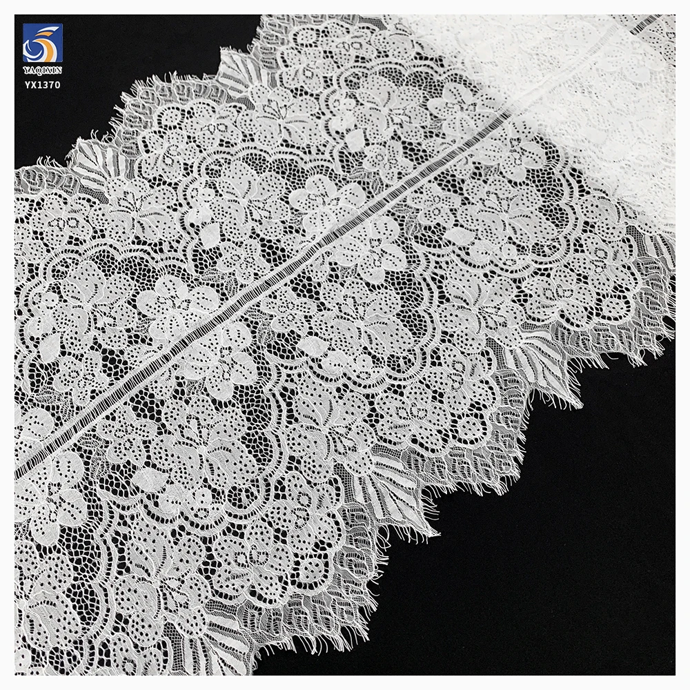 YX1370 60CM*300CM Cotton/Nylon Good Quality Large Flowers Woven Embroidery Eyelash Lace Fabric for 5 Pieces Clothing - 图片 2