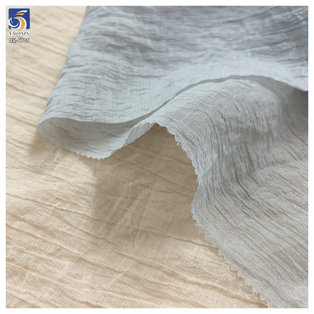 DV-6705 65gsm Lightweight 2026 Lyocell Nylon Crinkle Chiffon Fabric Soft Drape Non-Transparent Dress Blouse Wrinkled Fabric - 图片 3