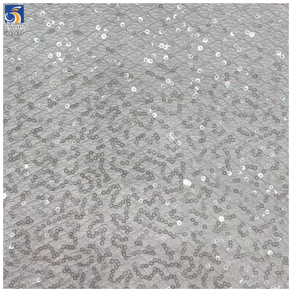 YX1439 300gsm Luxury 3mm Sequin Mesh Fabric Golden Glitter Net Tulle for Bridal Evening Dress Party Wear Fashion Apparel - 图片 5