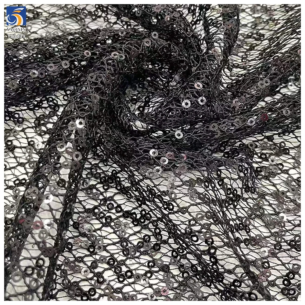 YX1439 300gsm Luxury 3mm Sequin Mesh Fabric Golden Glitter Net Tulle for Bridal Evening Dress Party Wear Fashion Apparel - 图片 2