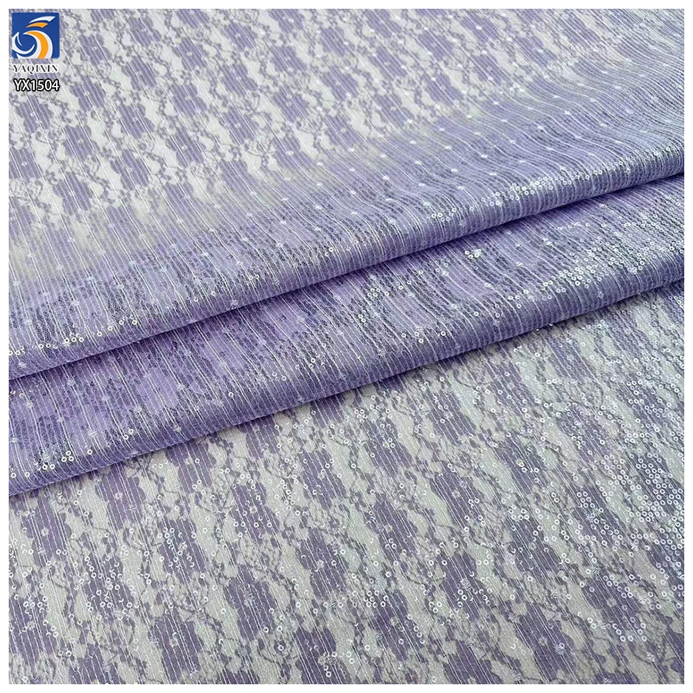 YX1504 Wholesale 100% Polyester Sequin Lace Fabric 180gsm Non Stretch 3mm Transparent Sequin Fabric for Dress Shirt - 图片 3