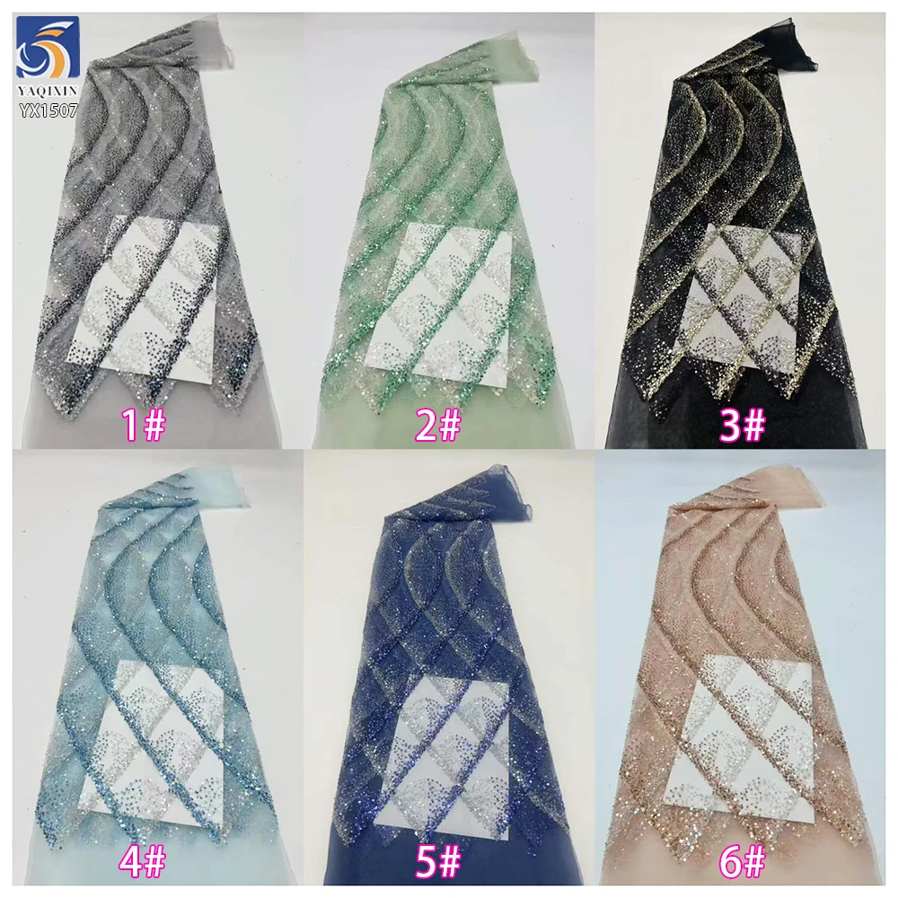 YX1507 140cm 300gsm Glitter Sequin Lace Mesh Fabric with Wave Diamond Pattern for Evening Dress Party Dress - 图片 2