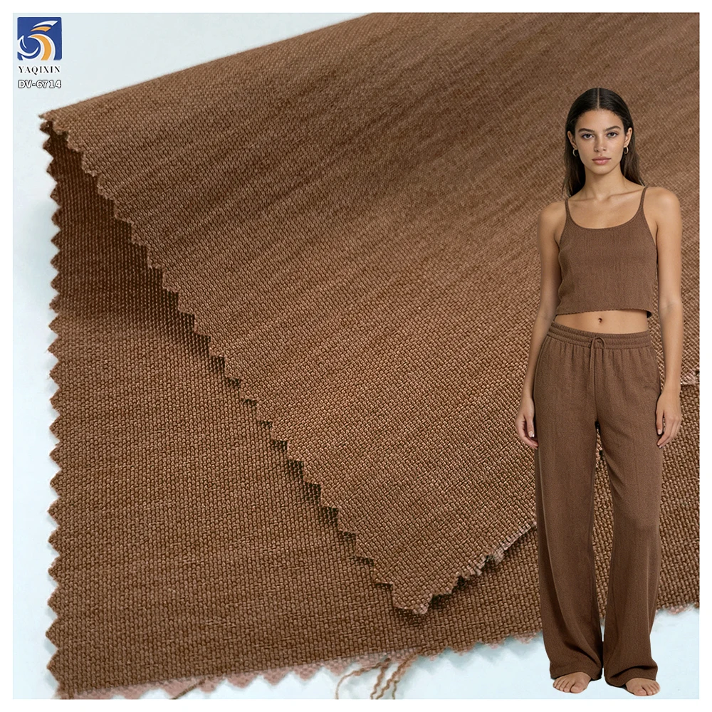 DV-6714 Cheap Wholesale 135g Brown Fashion 70% Polyester 30% Nylon Micro Crinkle Chiffon Fabric Airy for Womens Blouse RTS
