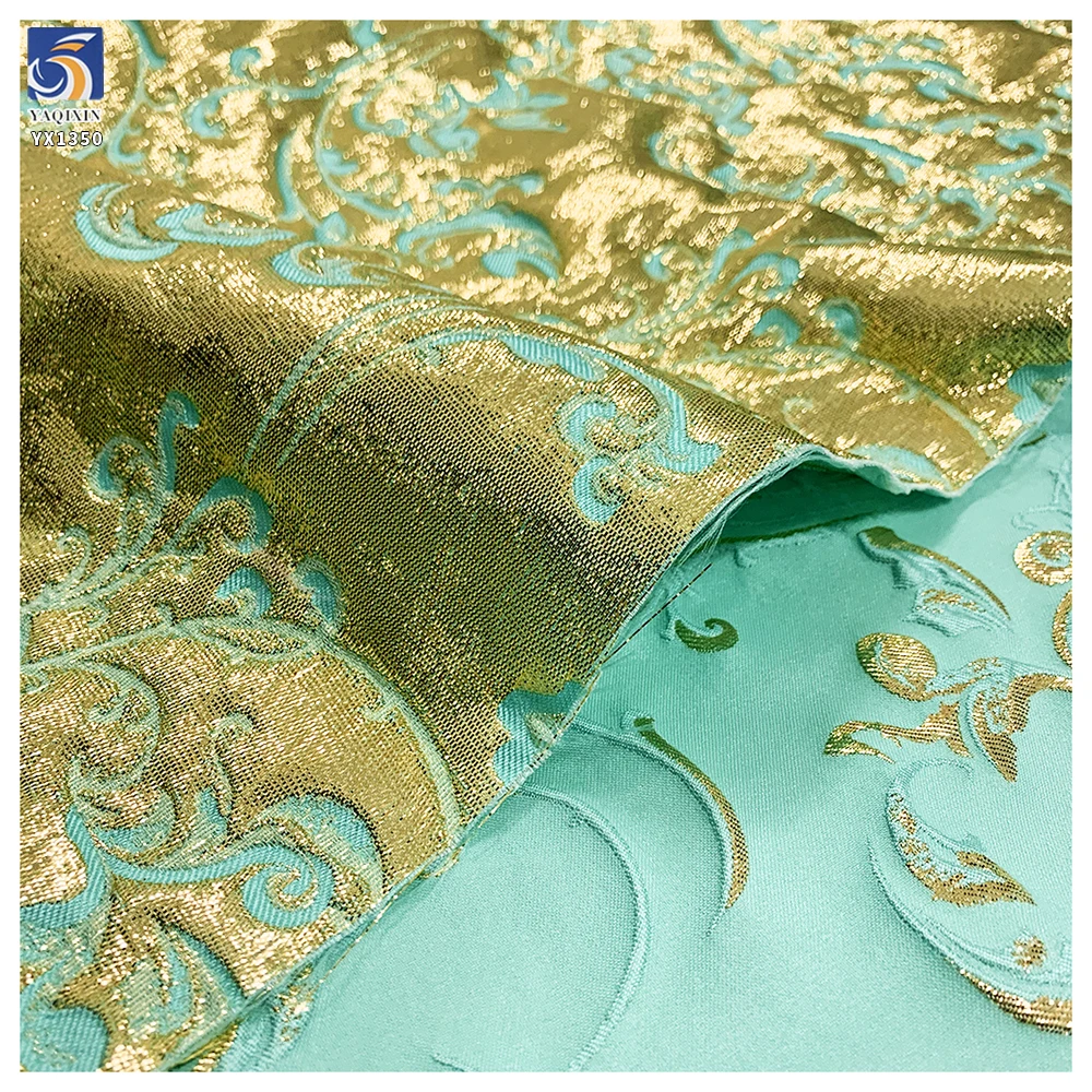 YX1350 Luxurious Two-Tone Gold Thread Lurex Brocade Fabric Polyester Brocade Jacquard Dress Fabric for Beautiful Woman - 图片 5