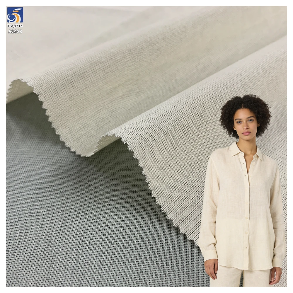 A2488 High Quality 20S 130gsm Washed Linen 100% Cotton Fabric Wholesale Price Cotton Linen Fabric for Casual Shirts Dress