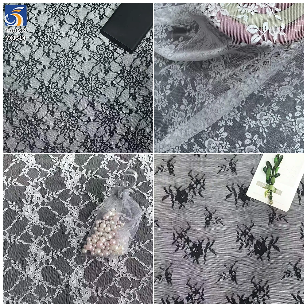 YX1514 2026 New 100gsm 92 Nylon 8 Spandex Chantilly Stretch Lace Fabric Floral Jacquard Mesh Lace for Dress Garment - 图片 5