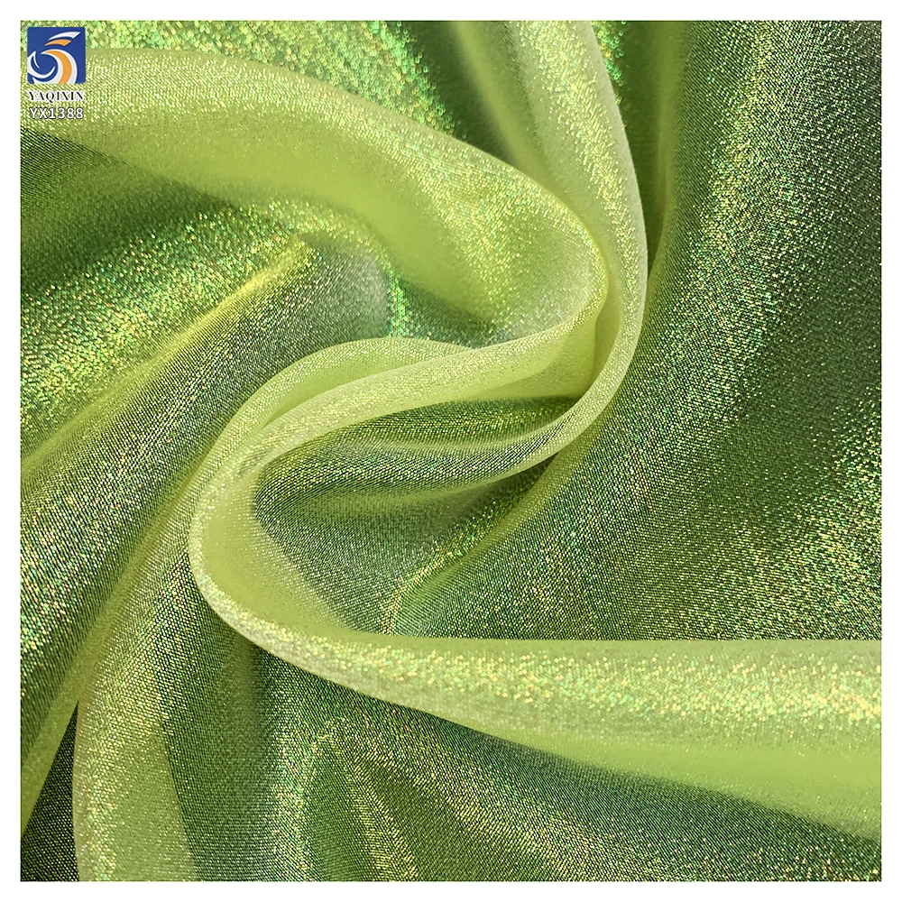 YX1388 45g Top Quality Colorful Rainbow Holographic Transparent Organza Fabric for Clothing Polyester Stiff Organza Fabric - 图片 4