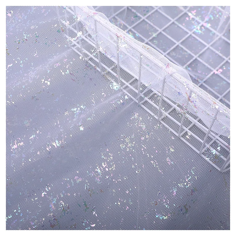 2024 New Illusion Tulle White Foil Film Printed Camouflage Girl Elsa Dress Fabric - 图片 3