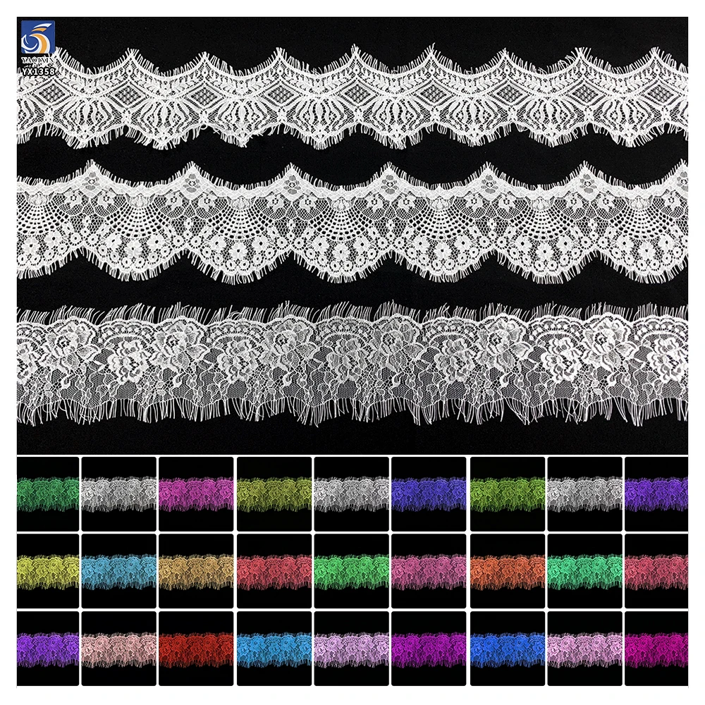 YX1358 26CM*150CM China Super Factory Wholesale Bride's Wedding Dress Embroidery Accessories Eyelash Lace Fabric