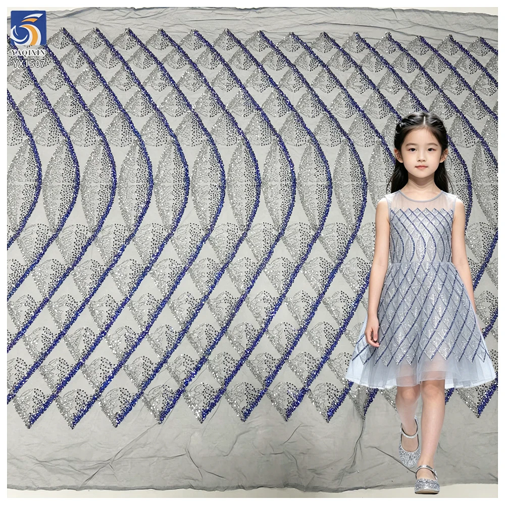 YX1507 140cm 300gsm Glitter Sequin Lace Mesh Fabric with Wave Diamond Pattern for Evening Dress Party Dress