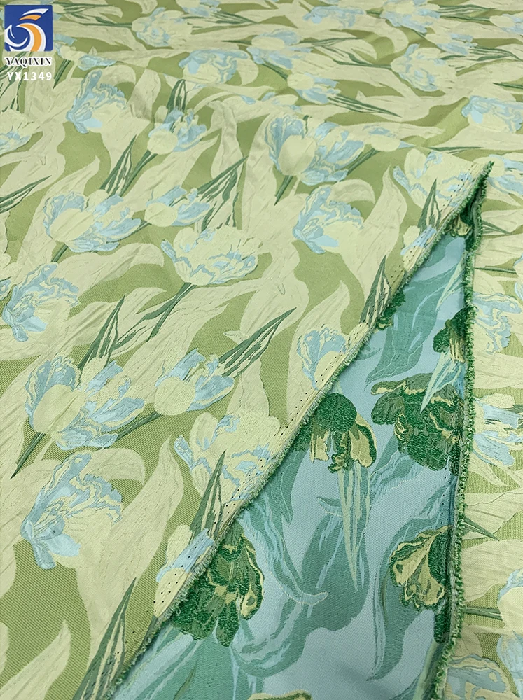YX1349 High Quality Chinese Floral Brocade Fabric for Dress Light Green 5 Yards 100 Polyester Jacquard Brocade Fabric - 图片 3