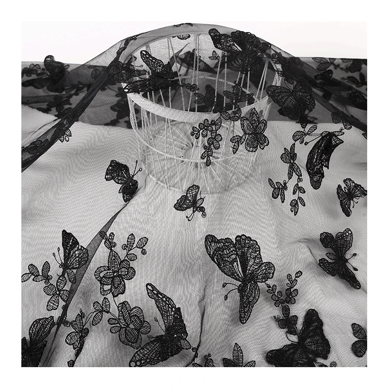 CXT004-2 High End Embroidery Fabric 100% Polyester Tulle Lace 3D Large Butterfly Embroidery Fabric - 图片 3
