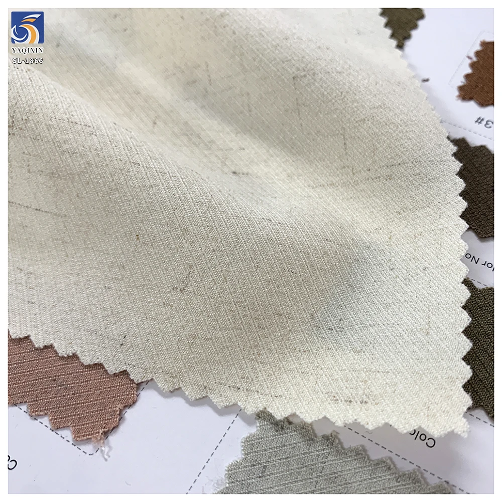 SL-1866 Beige 170gsm Cavalry Twill Polyester Linen Spandex Stretch Fabric Comfort Stretch Twill Fabric for Womens Career Suit - 图片 5