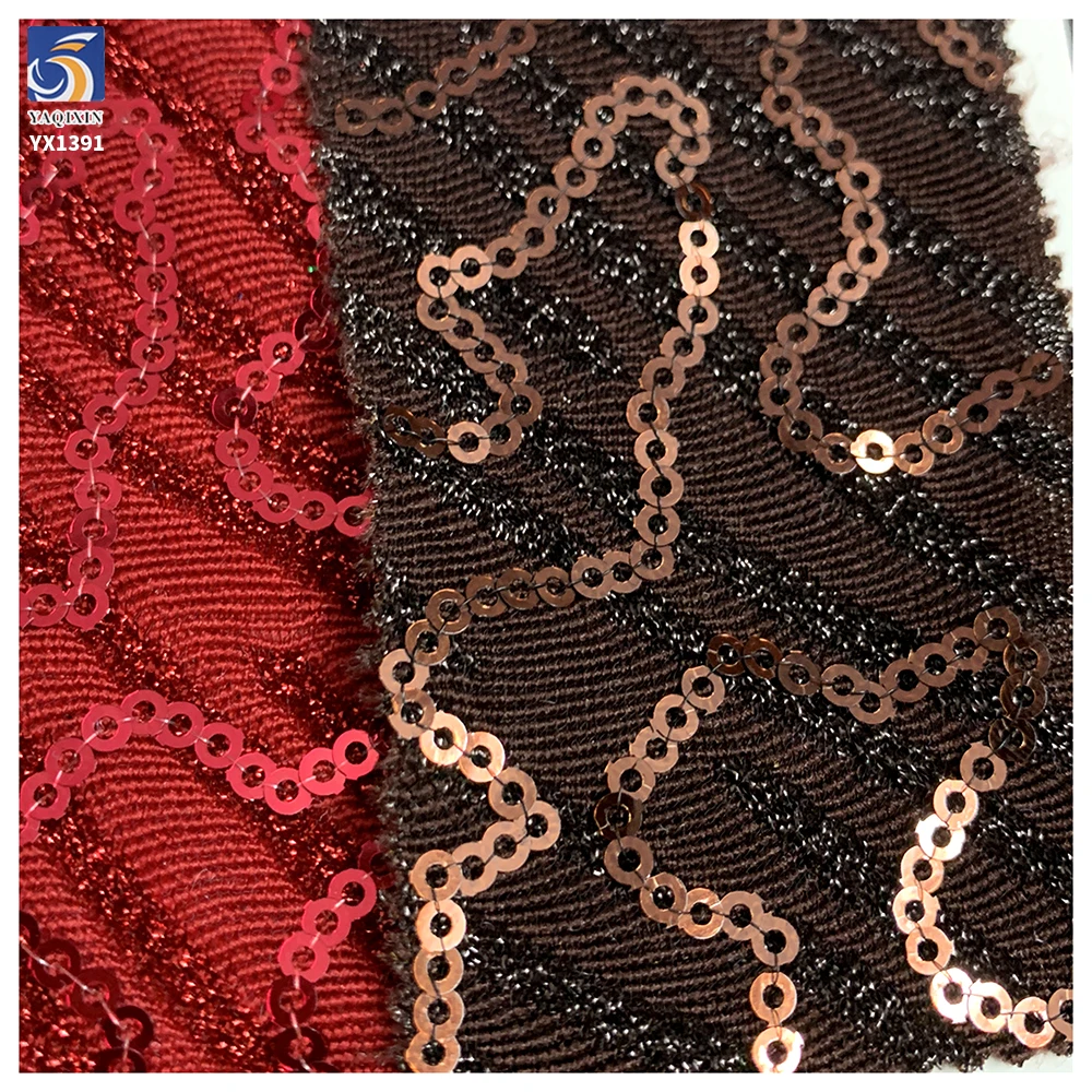 YX1391 250gsm Holographic 3mm Sequin Zigzag Jacquard Knit Fabric Shiny Metallic Thread Stage Dancewear Bag Sequin Fabric - 图片 5
