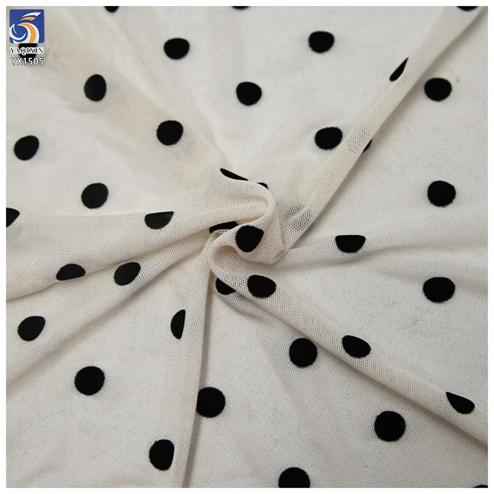 YX1505 Beautiful Stretch Black Flocked Polka Dot Mesh Fabric 92 Polyester 8 Spandex 1cm Dot Tulle Fabric for Women Skirt Dress - 图片 5