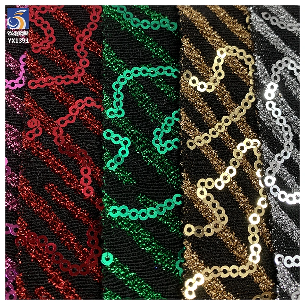 YX1391 250gsm Holographic 3mm Sequin Zigzag Jacquard Knit Fabric Shiny Metallic Thread Stage Dancewear Bag Sequin Fabric - 图片 2