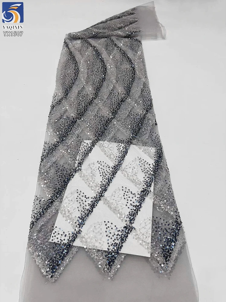 YX1507 140cm 300gsm Glitter Sequin Lace Mesh Fabric with Wave Diamond Pattern for Evening Dress Party Dress - 图片 5