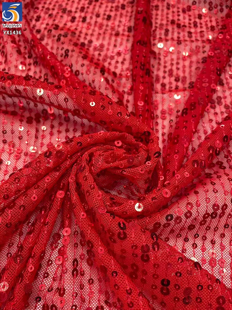 YX1436 140cm 200gsm Wholesale Royal Blue Sparkle Sequin Tulle Net Fabric for Bridal Wear Stage Dress and Fashion Garments - 图片 6