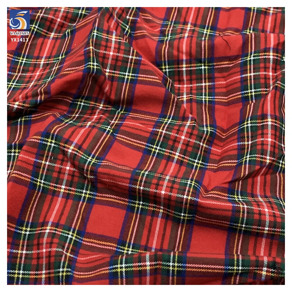 YX1413 China Good Quality Woven TR Suit Fabric Cotton Polyester Red Plaid Yarn Dyed Fabric for Pleated Skirt Dress - 图片 2