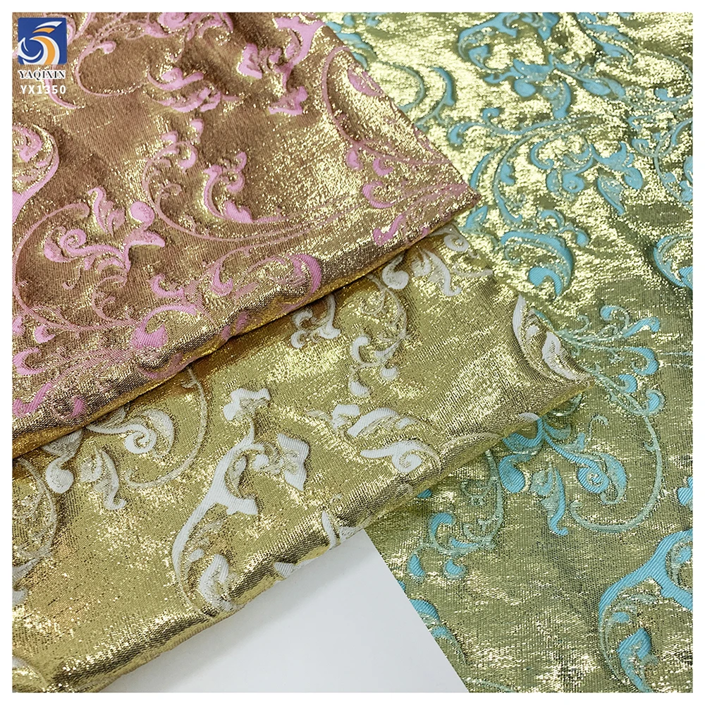 YX1350 Luxurious Two-Tone Gold Thread Lurex Brocade Fabric Polyester Brocade Jacquard Dress Fabric for Beautiful Woman - 图片 3