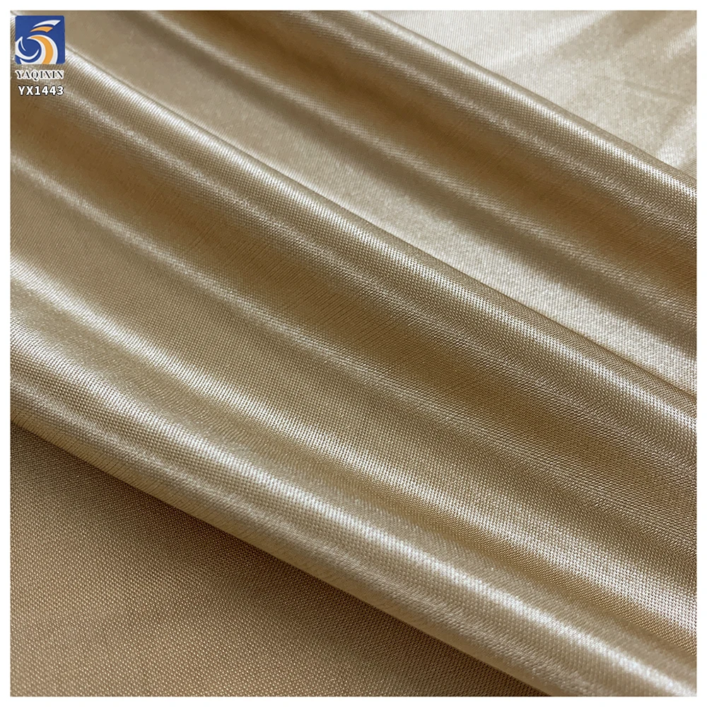 YX1443 90gsm 75D Champagne Gold Glossy Satin Fabric 92% Polyester 8% Spandex Stretch Satin Fabric for Lingerie Skirt Lining - 图片 6