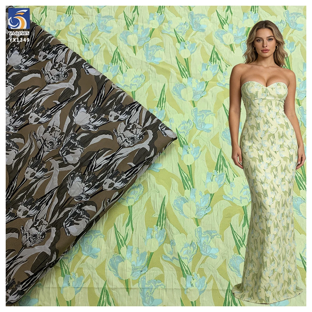 YX1349 High Quality Chinese Floral Brocade Fabric for Dress Light Green 5 Yards 100 Polyester Jacquard Brocade Fabric