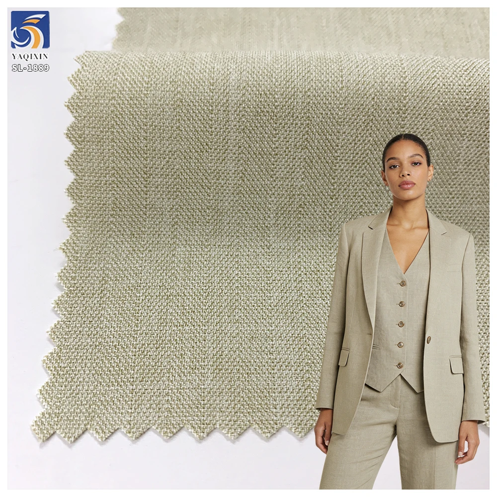 SL-1889 2026 Oatmeal Color 210gsm Khaki Mini Herringbone Poly Spandex Stretch Suit Fabric by the Meter