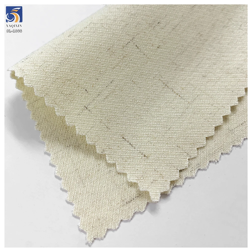 SL-1866 Beige 170gsm Cavalry Twill Polyester Linen Spandex Stretch Fabric Comfort Stretch Twill Fabric for Womens Career Suit - 图片 3